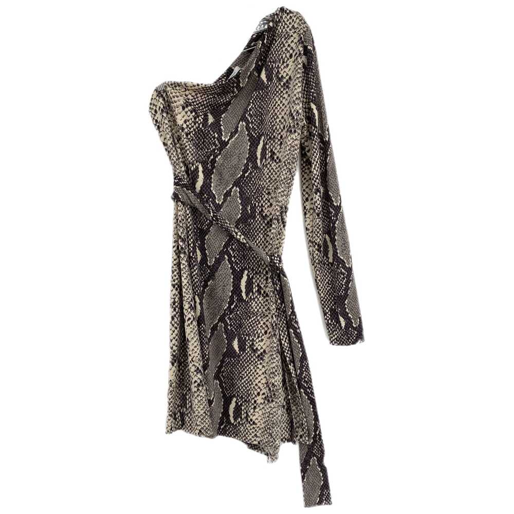 Diane Von Furstenberg Beige Gray Mini Dress Snake Print One Shoulder | Womens 8